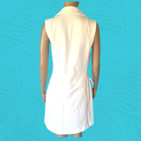 𝅺vintage Mod white sz XS/S dress ALine sheath wiggle crepe poly knit petite MCM - Picture 2 of 10